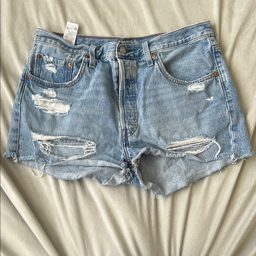Distressed Denim Blue Shorts